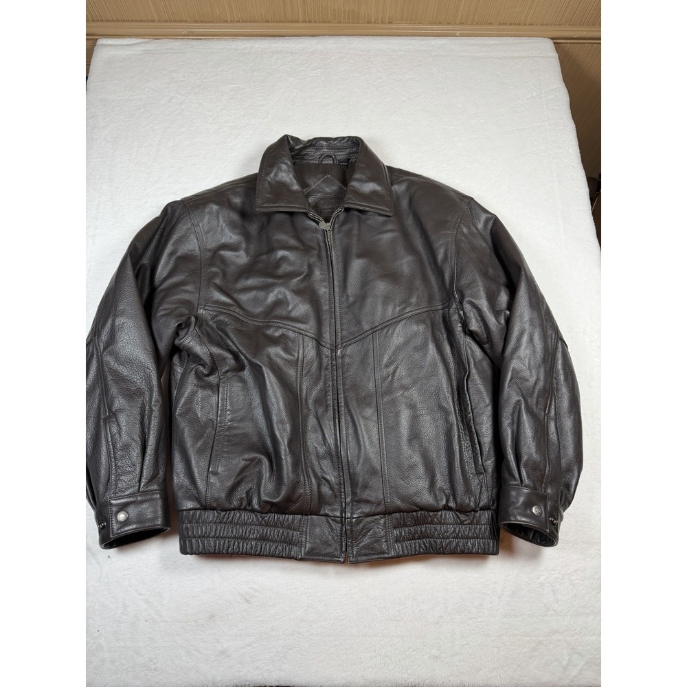 Roundtree & Yorke Leather Bomber Jacket Men's M Brown Full Zip Western